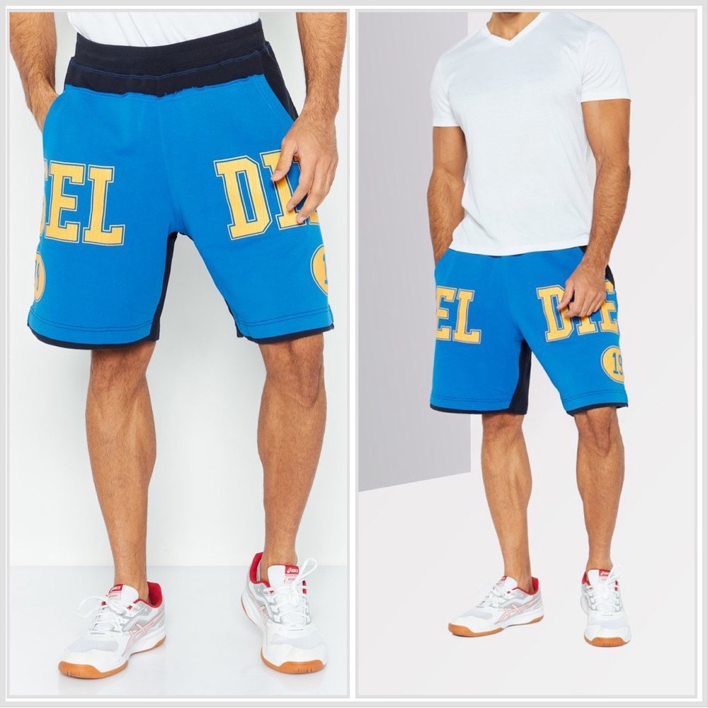 Diesel P-Mustin Tennis Shorts in Blue and Yellow sz S Fit 32-34